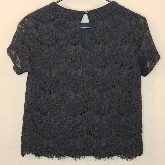 Monteau Womens Blouse Top Medium Black Floral Lace Crochet Short Sleeve Casual - Picture 2 of 12